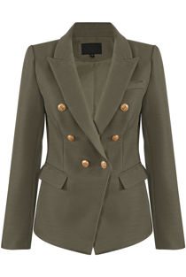 Khaki Golden Button Double-Breast Hopsack Blazer