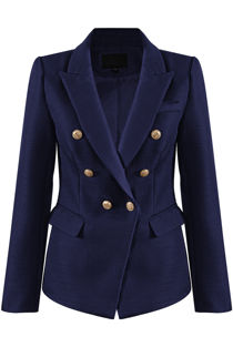 Navy Golden Button Double-Breast Hopsack Blazer