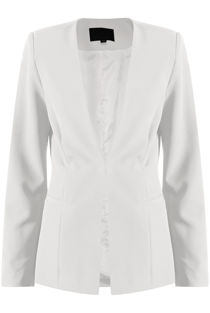 Tailored Lapel-less White Blazer with Golden buttons