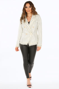 White Stripes Boucle Double Breasted Blazer