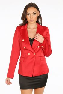 Red Satin Double Breasted Blazer