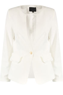 Collarless Single Button White Blazer
