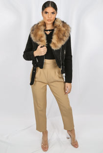 Black Corduroy Fur Trim Jacket