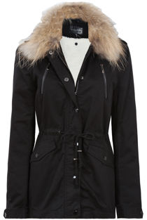 Black Real Fur Trim Parka Jacket