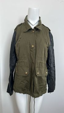 Khaki Contrast PVC Sleeve Double Pocket Jacket