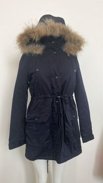  Faux Fur Lined Double Breasted Navy Parka Coat