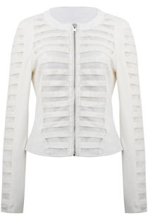 White PVC Piped Front Zip Up Biker Jacket