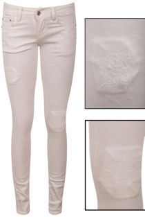 Cream Thread Patch Detail Skinny Jeans