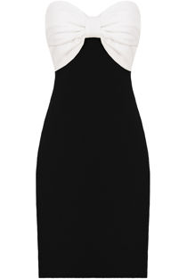 Black & Cream Front Bow Strapless Bandeau Dress