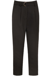 Black Belted Front Pleated Zip Up Pants