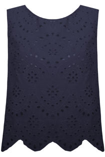Navy Cotton Broderie Tops 