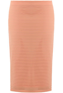 Peach Horizontal Stripe Print Back Slit Pencil Skirts