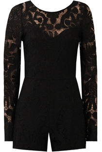 Black Floral Lace Long Sleeve Playsuit