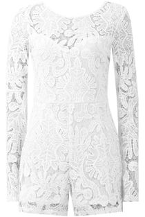White Floral Lace Long Sleeve Playsuit