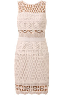 Crochet Cut Out Bodycon Dress With Sheer Panels In White