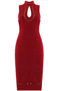 Wine Front Cut Out Back Slit Midi Dress