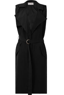Black Long Front Buckle Up Pocketed Gilet