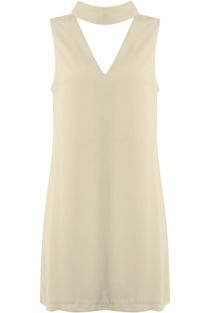 White Tab Neck Cut Out Shift Dress 