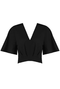 V Neck Tie Back Crop Top In Black
