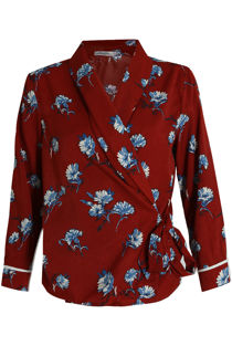 Burgundy Flower Printed Crossover Tops