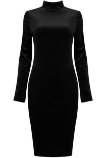 Black Velvet High Neck Bodycon Dress 