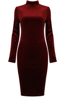 Burgundy Velvet High Neck Bodycon Dress