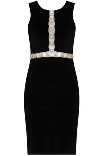 Black Velvet Front Ring Trimming Bodycon Dress
