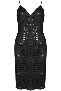 Black Sequin Mesh Overlay Party Dress 