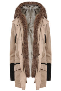 Beige PVC Sleeves Fur Lined Parka