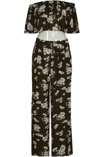 Khaki Floral Print Palazzo trouser