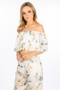 Cream Off The Shoulder Floral Crop Top