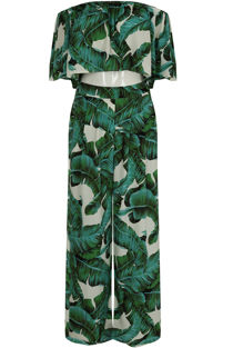 Green Tropical Print Off Shoulder Tops &  Palazzo Set