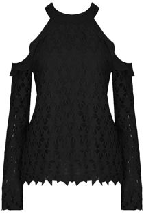 Black Crochet Cold Shoulder Lined Top