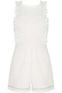 White Crochet High Neck Playsuit