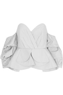 White Cotton Bandeau Peplum Top With Puff Sleeve