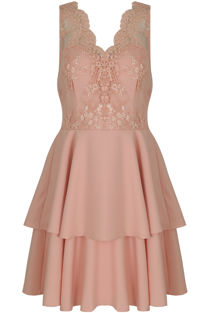 Pink Embroidered Mesh Layered Occasion Dress