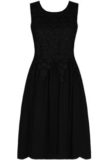 Black Flower Crochet Back Zip Up Shift Dress