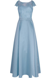 Blue Bridal Satin Embroidered Maxi Dress