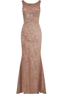 Foil Crochet Back Zip Up Maxi Dress 