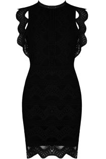 Black Crochet Lined Back Zip Up Bodycon Dress