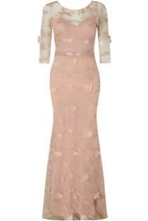 Rose Flower Foil Crochet Netted Maxi Dress