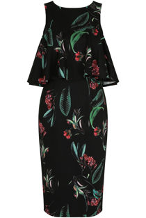  Black Frilled Floral Printed Midi Dress