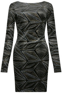Black Glitter Embellished Velvet Bodycon Dress