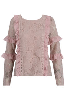 Pink Floral Lace Frill Trim Tops