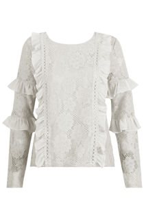 White Floral Lace Frill Trim Tops