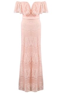 Rose Bandeau Lace Scallop Maxi Dress
