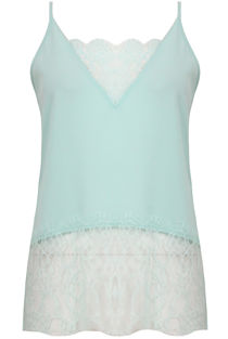 Mint Floral Lace Sleeveless Tops