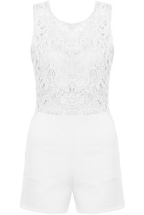 White Lace Open Back Side Pocketed Playsuit