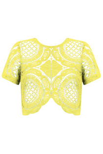 Yellow Short Sleeve Crochet Crop Top