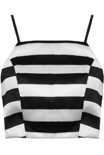 Striped Satin Crop Top In Black